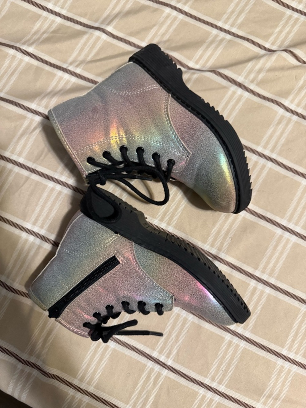 Pomander Place Iridescent Holographic Lace-Up Boots with Black Soles
